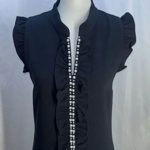 Lilly Pulitzer Black Dress Pearl front Sz 12 Adalee onyx LBD - Picture 3 of 10